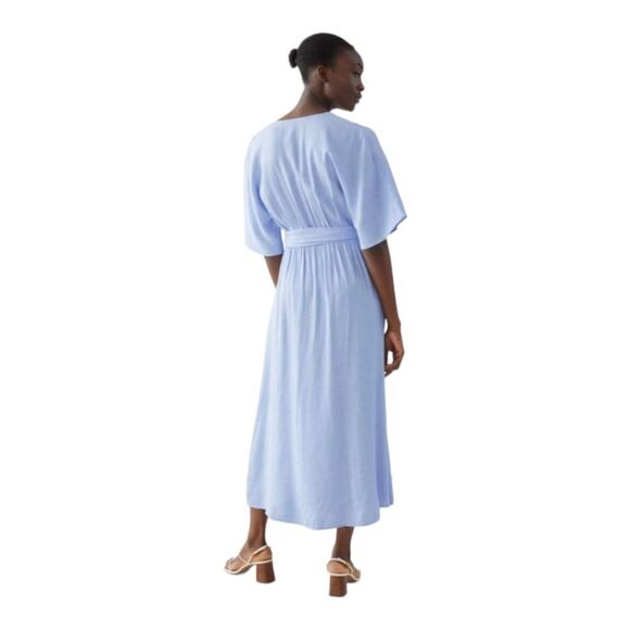 & Other Stories Belted Kimono Wrap Midi Textured Dress Light Blue sz 4 - Picture 2 of 15
